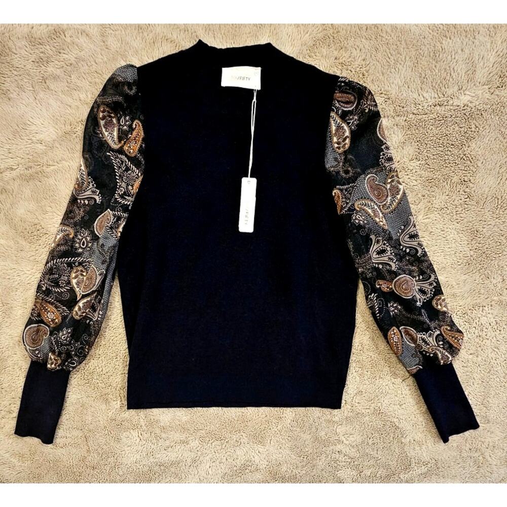 SIX/FIFTY McKenna Paisley Sweater, Sheer Sleeves, Womens Sz M, New NWT - Picture 2 of 11